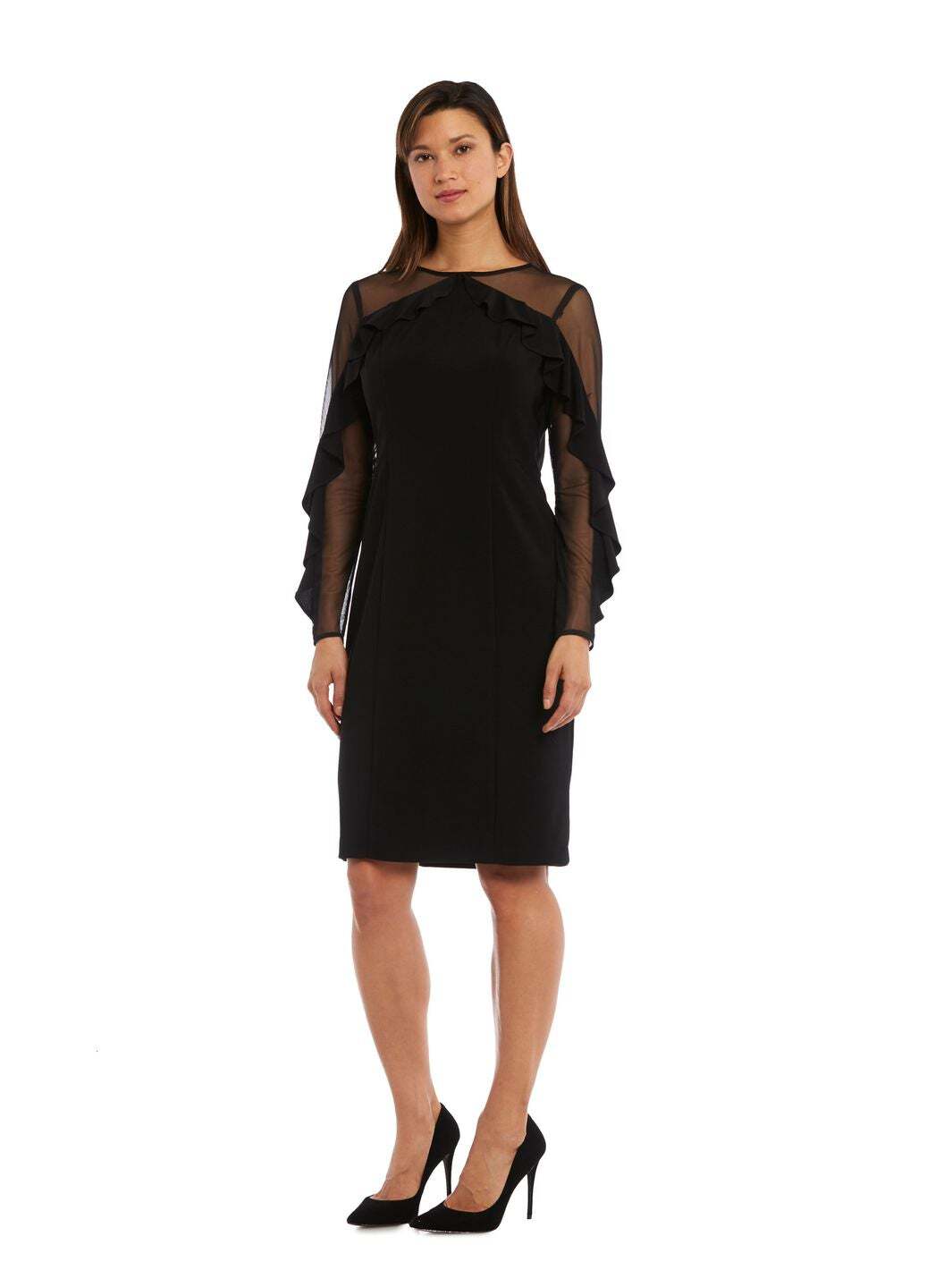 knee-length black dress with sheer detail